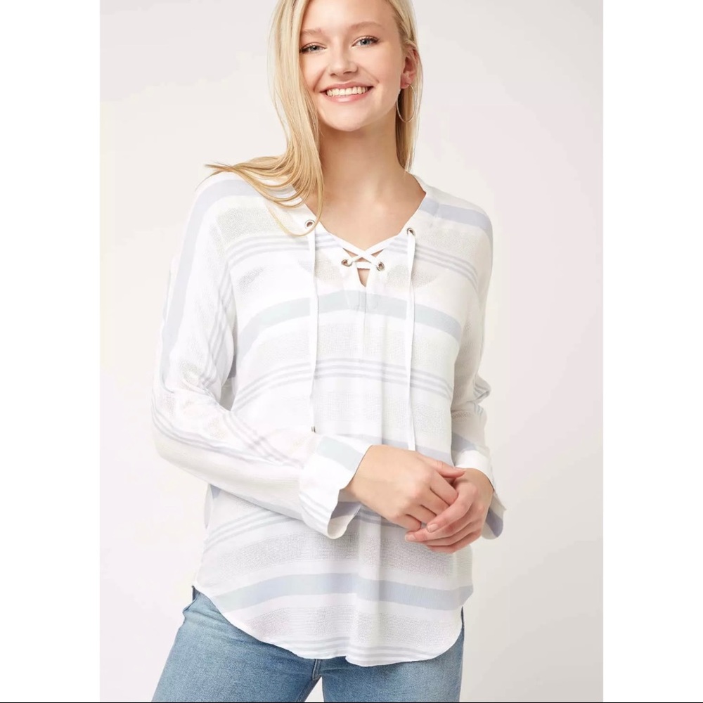 RAILS Striped Long Sleeve Lace Up Peasant Top EUC